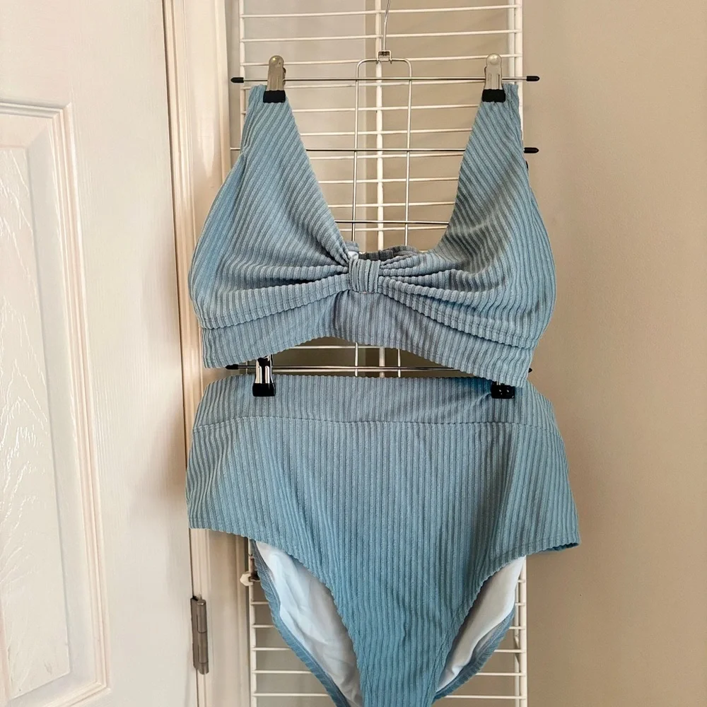 Cupshe Ribbed Bikini in Light Blue - Picture 1 of 7